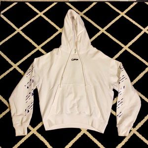 Selling Off-White “Airport Tape Arrows” hoodie in medium (Men’s), Color is white